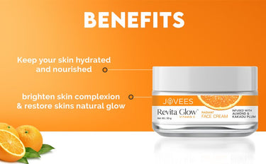 Jovees Herbal Revita Glow Vitamin C Cream Infused with Almond & Kakadu Plum | Reduces Dark Spots, Hyperpigmentation & Fine Line Apperances | For All Skin Type 50G